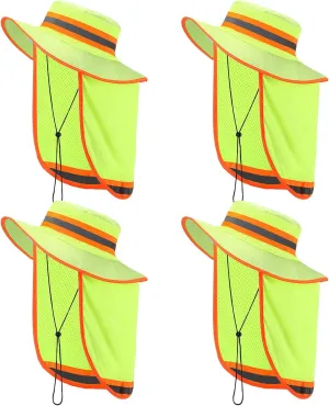 Liitrsh 4 Pcs High Visibility Reflective Sun Hat with Neck Flap Wide Brim Work Safety Boonie Hats Adjustable Bucket Cap for Men Women