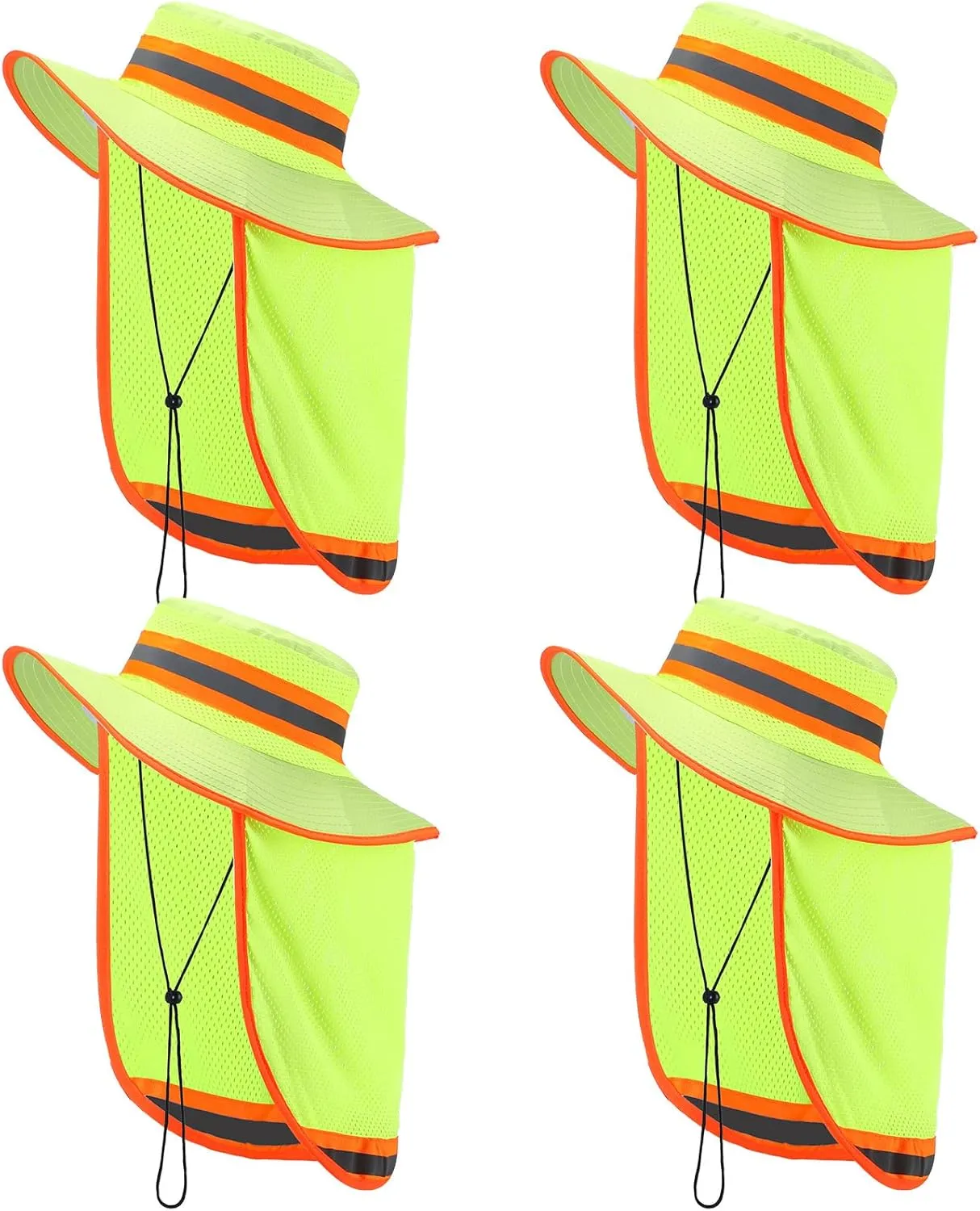 Liitrsh 4 Pcs High Visibility Reflective Sun Hat with Neck Flap Wide Brim Work Safety Boonie Hats Adjustable Bucket Cap for Men Women