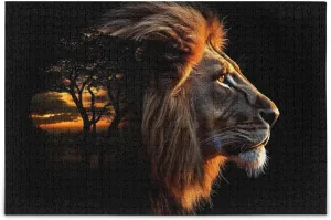 Lion Grassland Black Jigsaw Puzzle for Adults 1000 Pieces, Extremely Challenging and Difficult Puzzle for Family Games, Party Entertainment, and Brain Teasing Fun