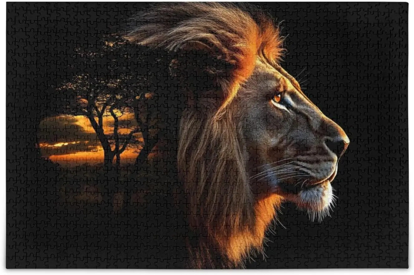 Lion Grassland Black Jigsaw Puzzle for Adults 1000 Pieces, Extremely Challenging and Difficult Puzzle for Family Games, Party Entertainment, and Brain Teasing Fun