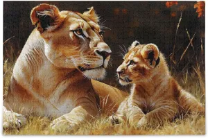 Lion Nature Grassland Jigsaw Puzzle 1000 Piece, Educational Intellectual Decompression Puzzle Game Jigsaw Puzzle for Adult Active Thinking Party Entertainment, Family Games