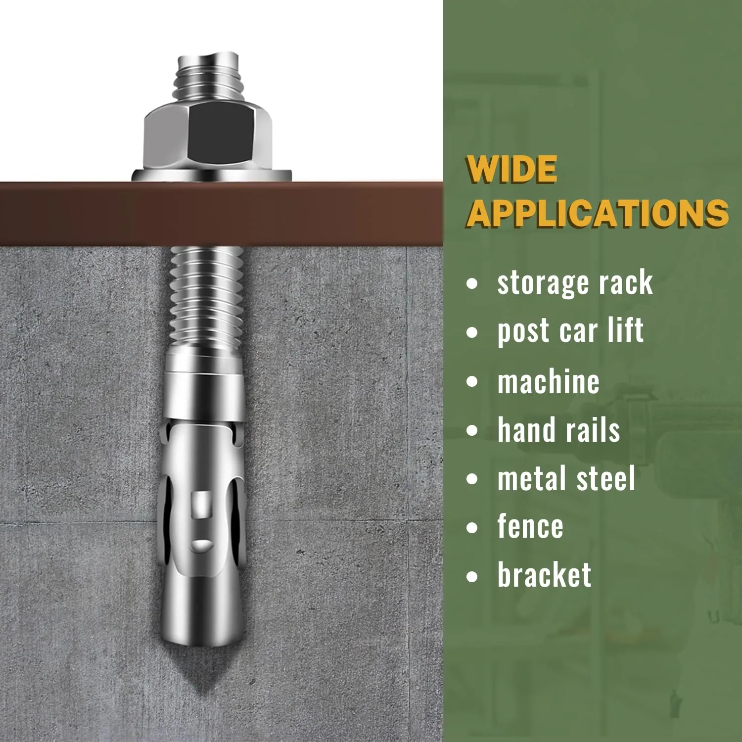 LIONMAX Stainless Steel Concrete Anchor Bolts 3/8" x 5 Inch, 12-Pack Wedge Anchors for Concrete Cement Wall Base Bracket, Rust and Corrosion Resistant