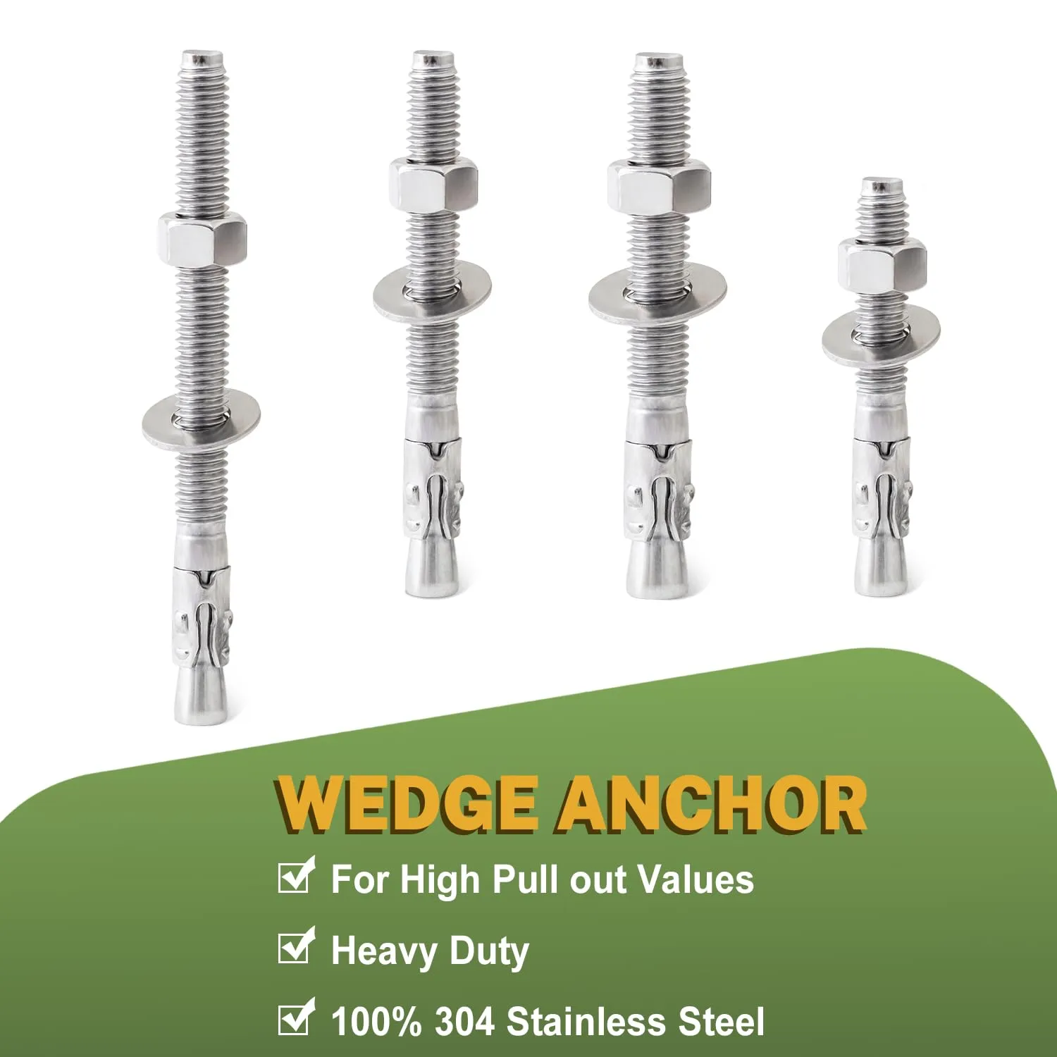 LIONMAX Stainless Steel Concrete Anchor Bolts 3/8" x 5 Inch, 12-Pack Wedge Anchors for Concrete Cement Wall Base Bracket, Rust and Corrosion Resistant