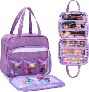 LoDrid Doll Tote Carrying Case Compatible with LOL Surprise Dolls All, Hanging Organizer Storage Bag with 6 Clear Window Pockets for Girls, Bag Only, Purple,(Patent Design)