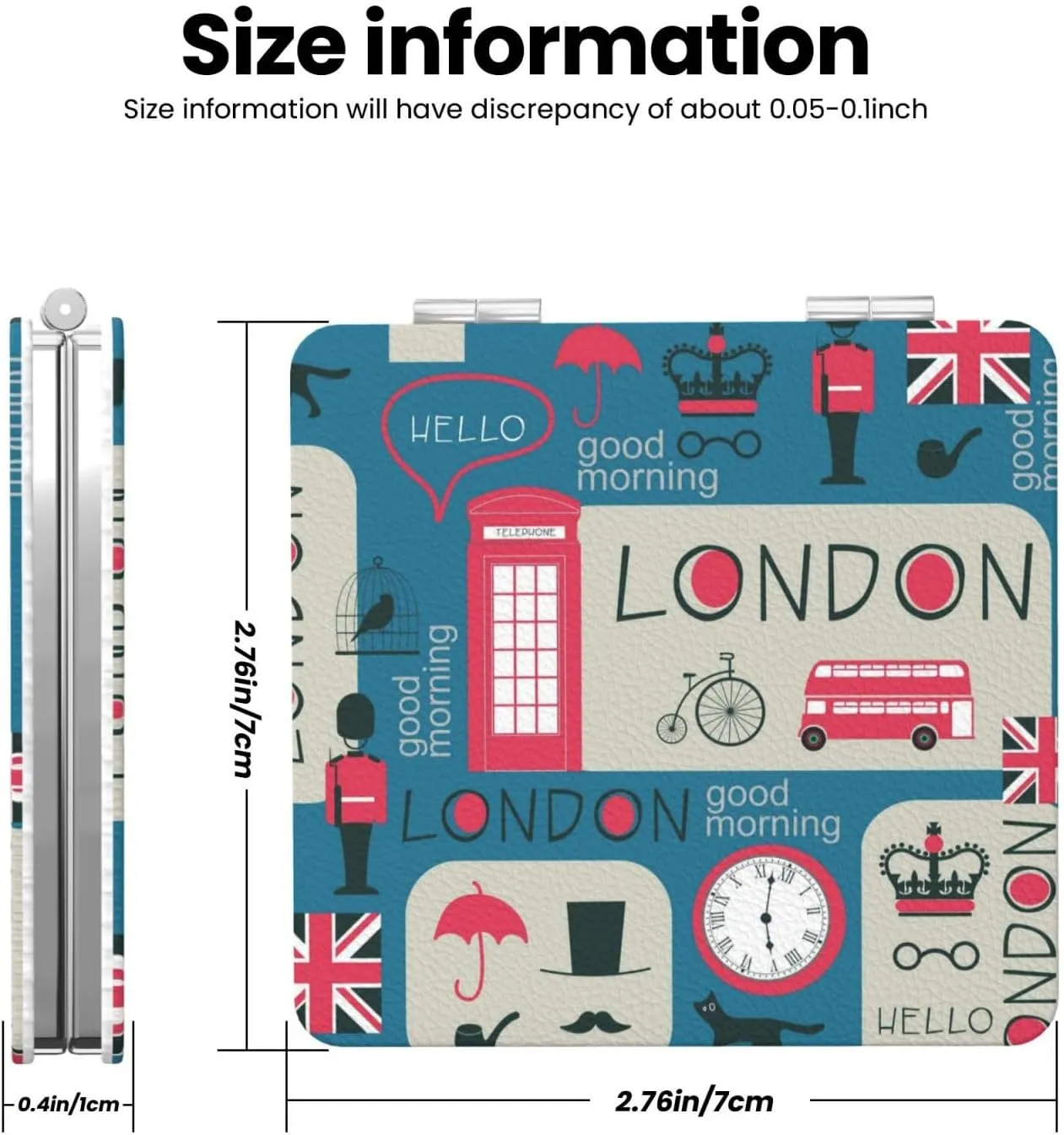 London Bus Union Jack Pattern Women Small Makeup Mirror Portable Pocket Cosmetic Mirror for Travel