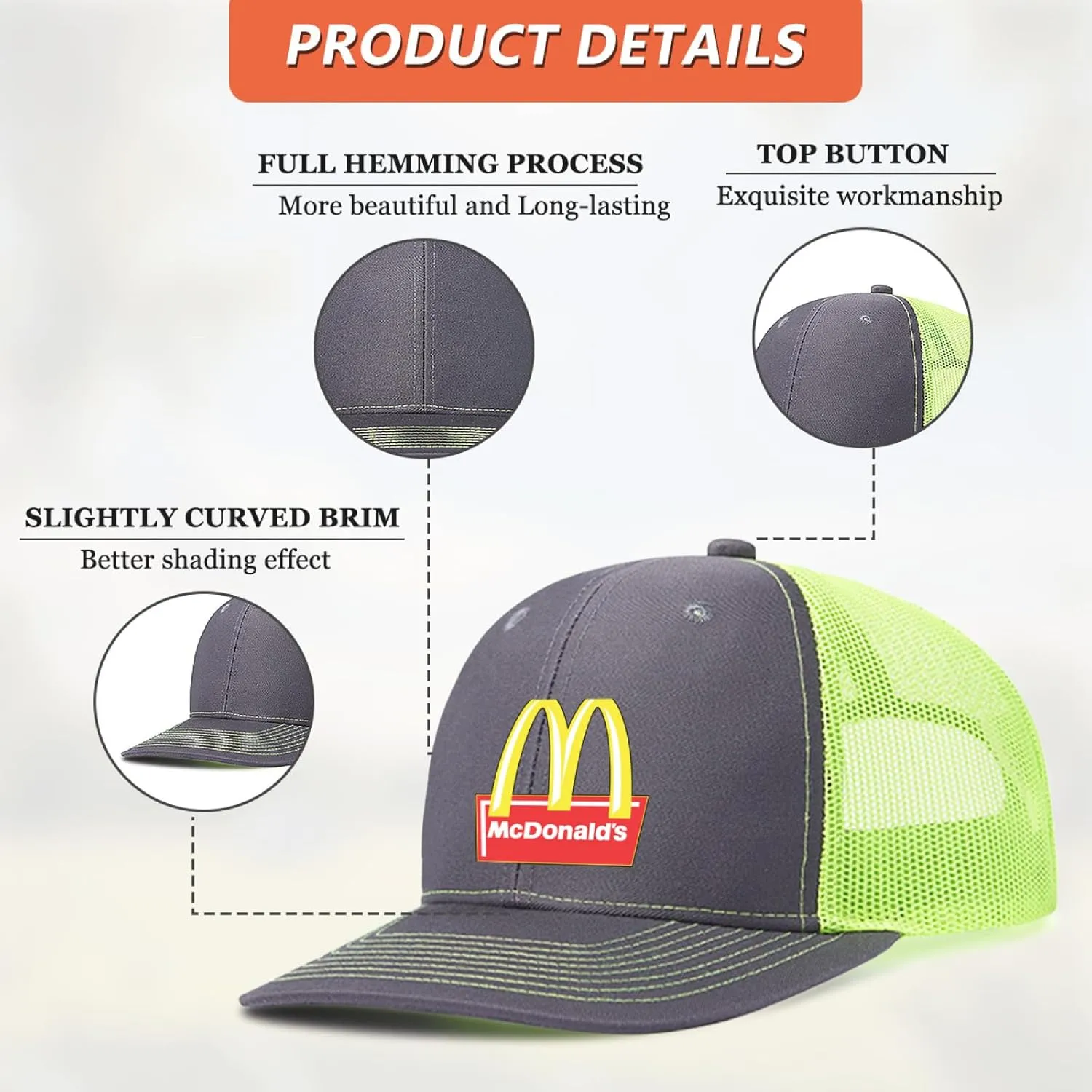 Long Brim Trucker Dad Work Hat for Unisex Adult Soft Outdoor Plain Baseball Mesh Cap Womens Mens Adjustable Golf Sun Hat