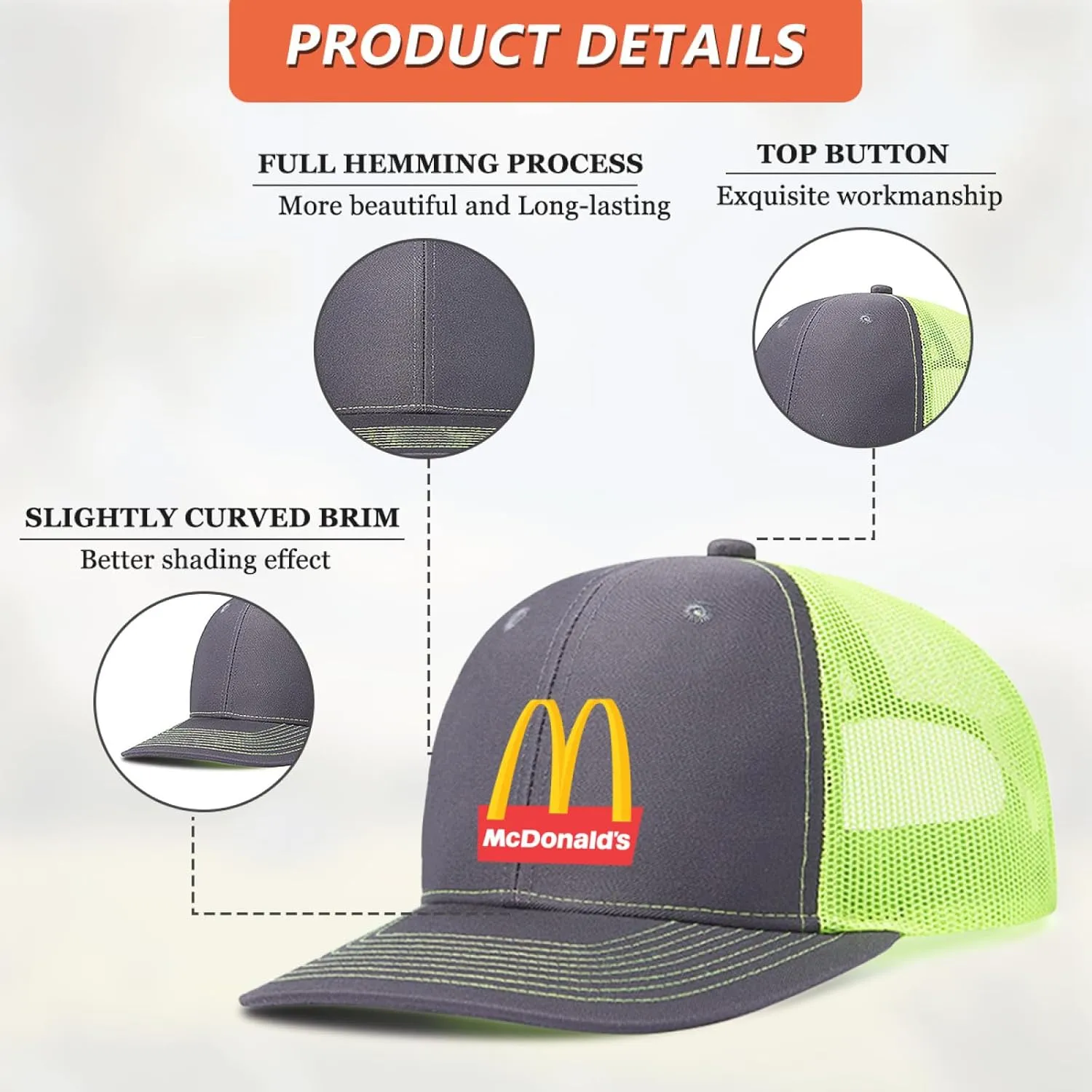 Long Brim Trucker Dad Work Hat for Unisex Adult Soft Outdoor Plain Baseball Mesh Cap Womens Mens Adjustable Golf Sun Hat