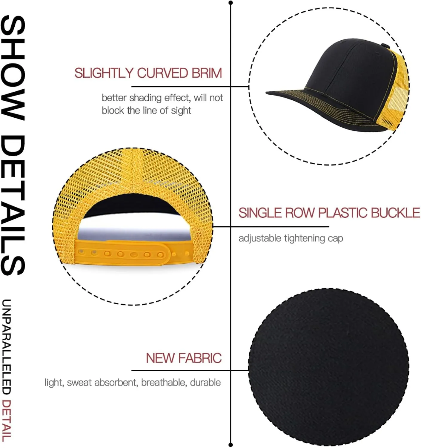 Long Brim Trucker Dad Work Hat for Unisex Adult Soft Outdoor Plain Baseball Mesh Cap Womens Mens Adjustable Golf Sun Hat