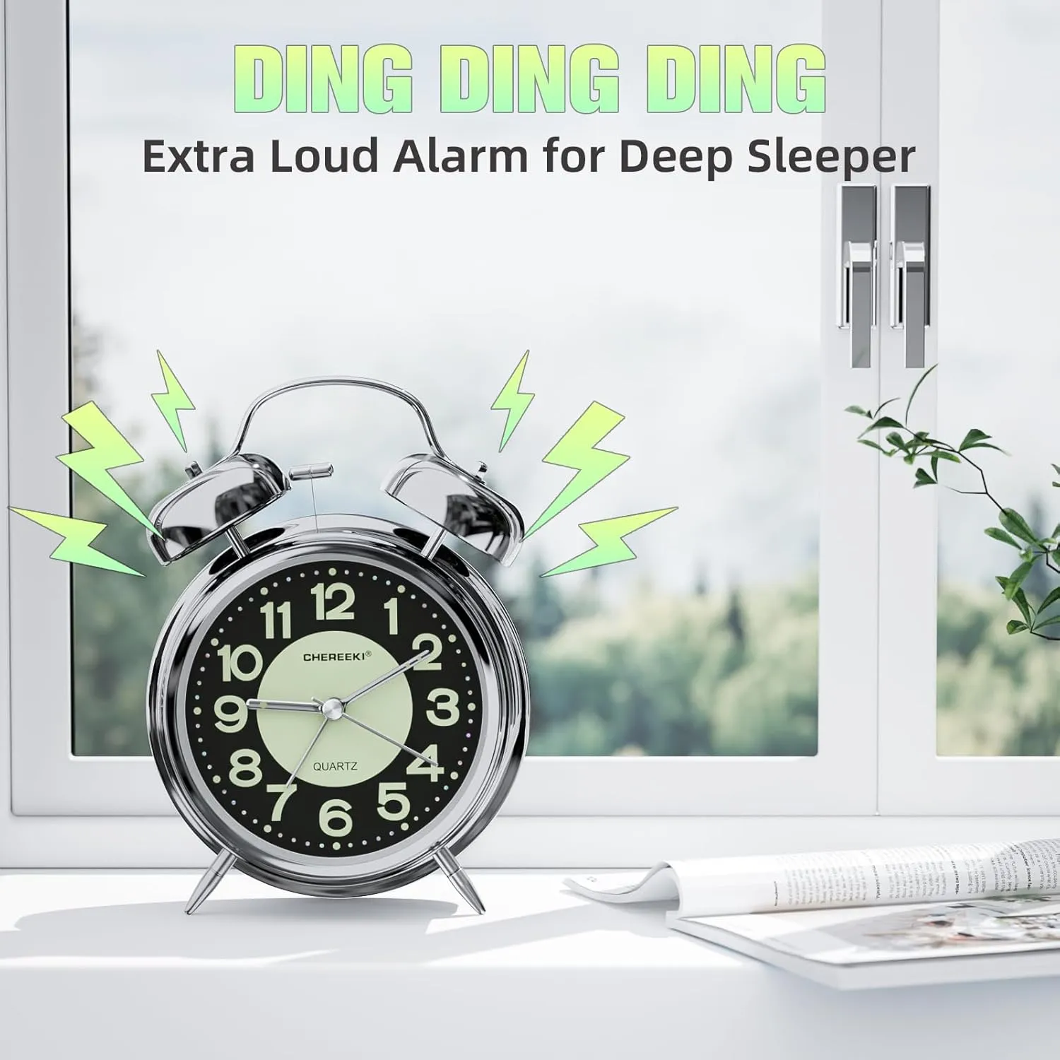 Loud Alarm Clock for Heavy Sleepers Adults, Silent Non Ticking Analog Clock with Backlight, Luminous Dial, Battery Operated Alarm Clock for Bedroom, Included Battery, Silver