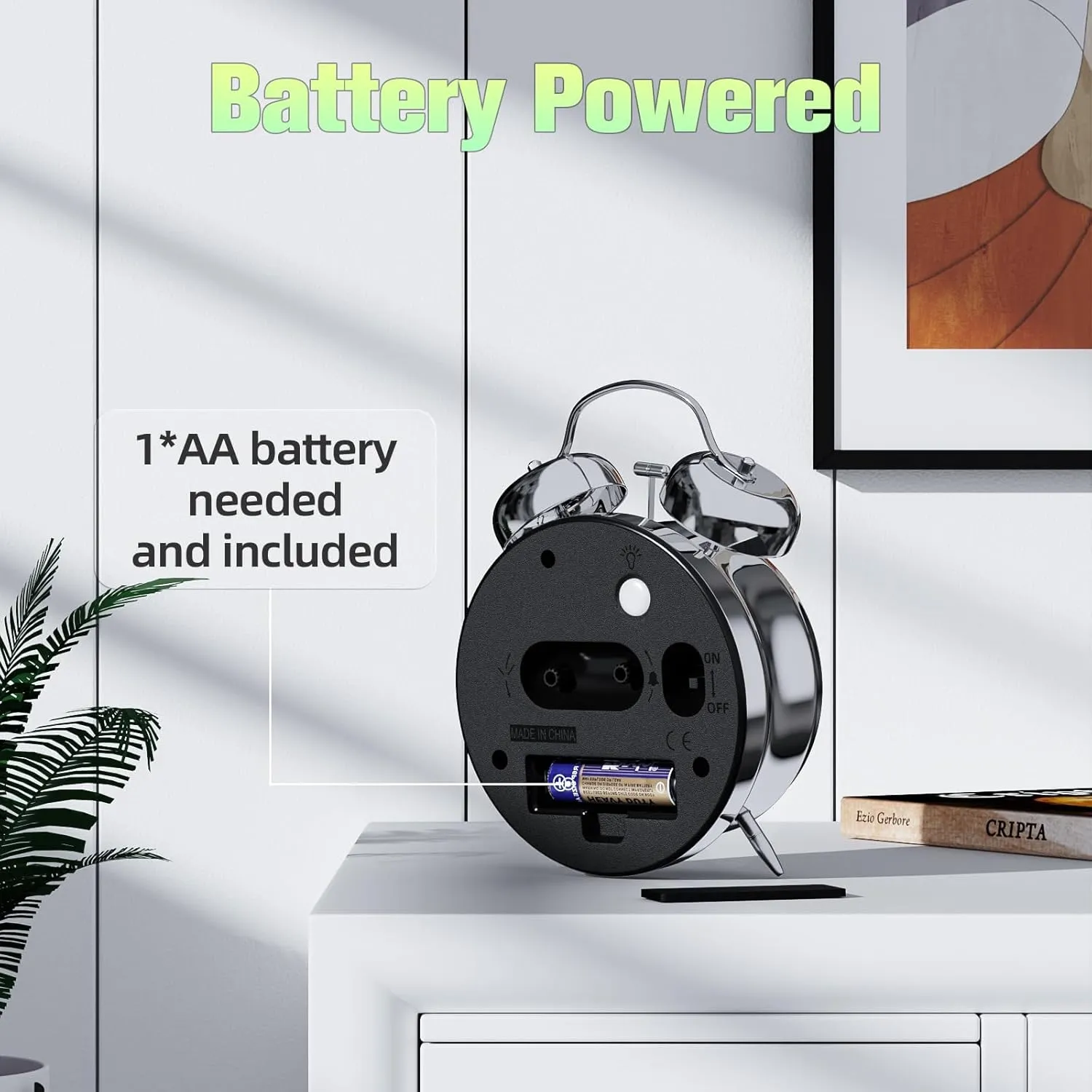 Loud Alarm Clock for Heavy Sleepers Adults, Silent Non Ticking Analog Clock with Backlight, Luminous Dial, Battery Operated Alarm Clock for Bedroom, Included Battery, Silver