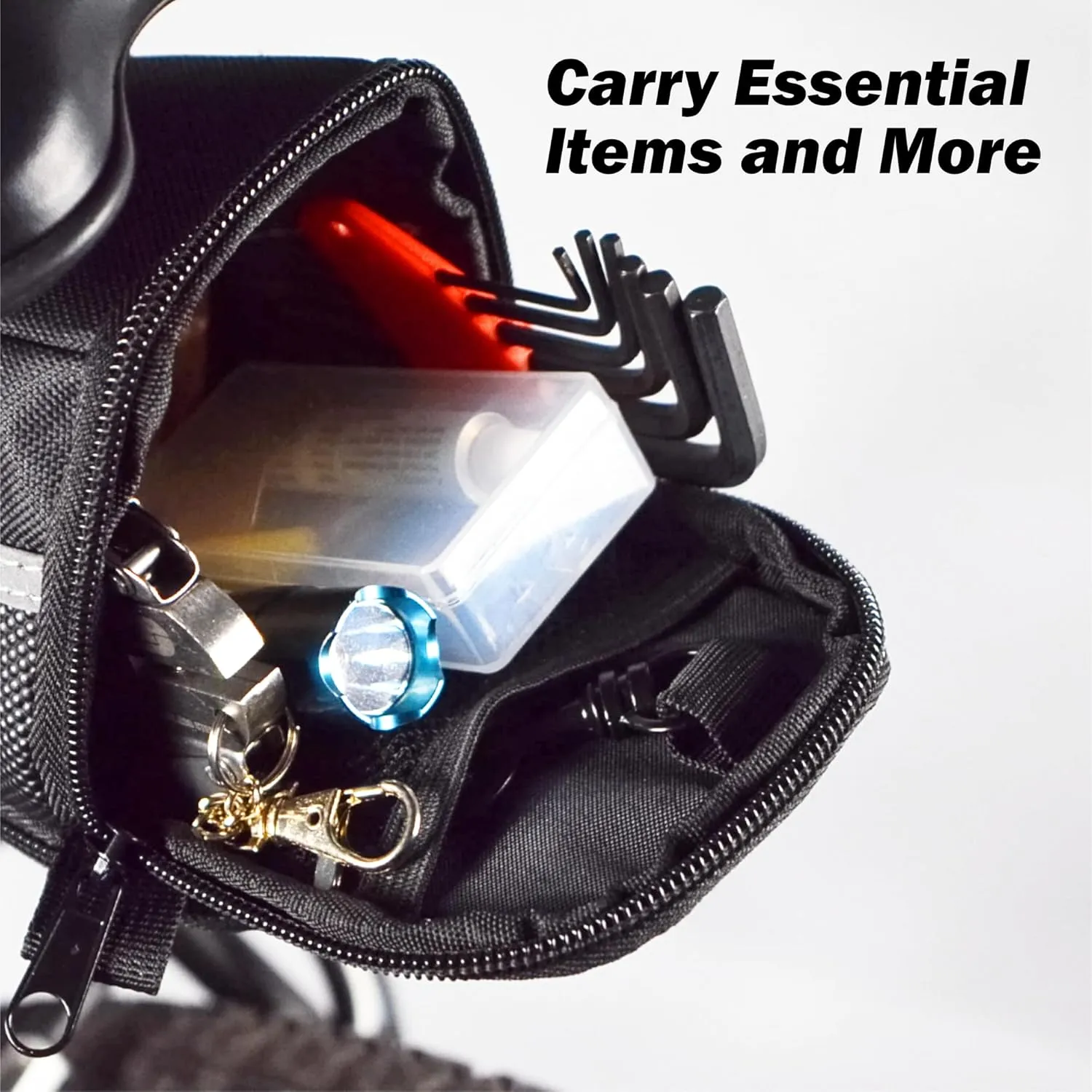 Lumintrail Bike Seat Bag, Bicycle Saddle Bag for Mountain Road Bikes, Expandable Storage Under Seat Bike Bag, Reflective Material with Bike Light Loop, Black, Large