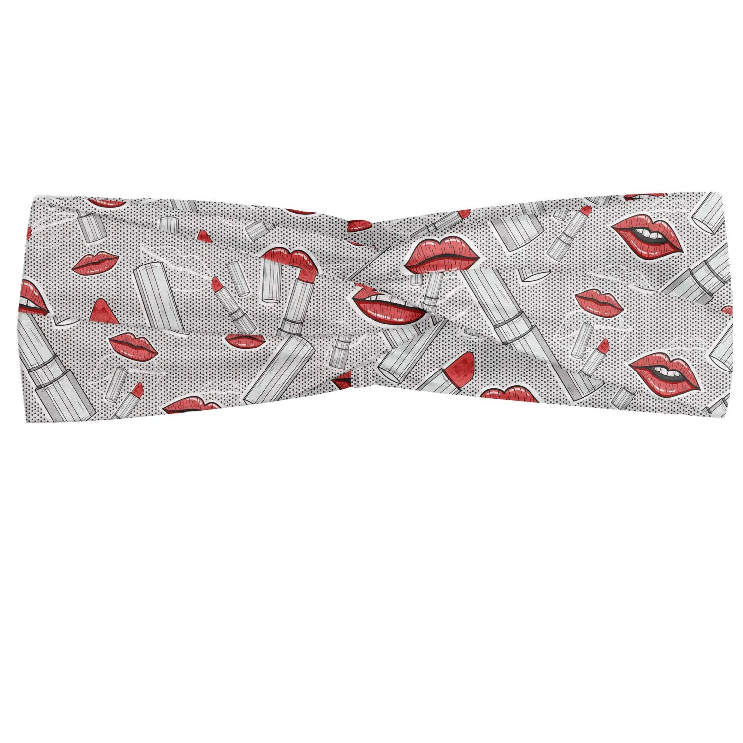 Lunarable Hipster Headband Set of 2, Continuous Make up Themed Pattern with Lips and Lipsticks, Elastic and Soft Women's Bandana for Sports and Everyday Use, XS-S, Coral and Pale Grey