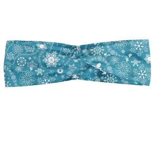 Lunarable Paisley Headband Set of 2, Christmas Themed Snow Pattern with Ornamental Snowflakes and Butterflies Print, Elastic and Soft Women's Bandana for Sports and Everyday Use, XS-S, Blue White Teal