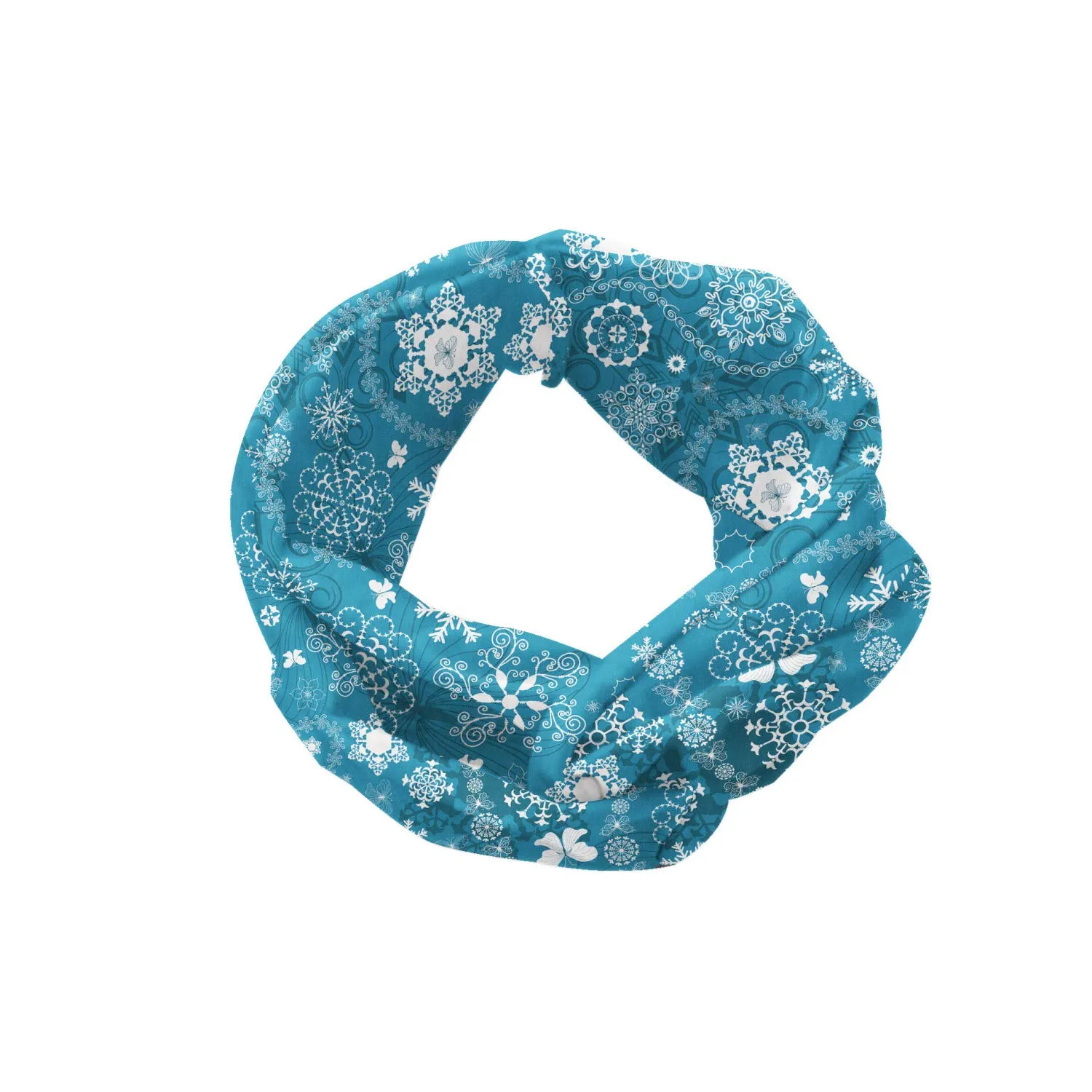 Lunarable Paisley Headband Set of 2, Christmas Themed Snow Pattern with Ornamental Snowflakes and Butterflies Print, Elastic and Soft Women's Bandana for Sports and Everyday Use, XS-S, Blue White Teal