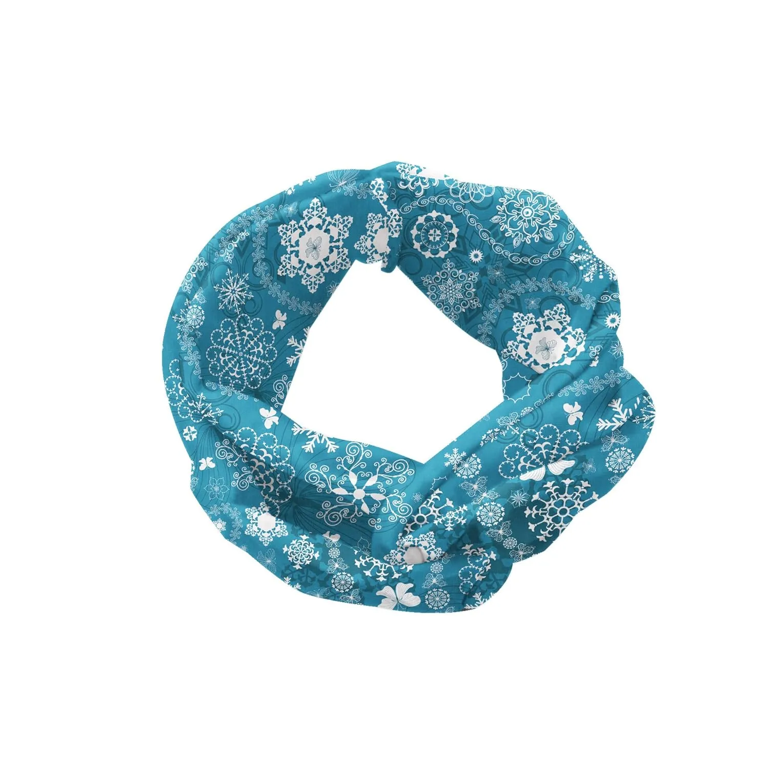 Lunarable Paisley Headband Set of 2, Christmas Themed Snow Pattern with Ornamental Snowflakes and Butterflies Print, Elastic and Soft Women's Bandana for Sports and Everyday Use, XS-S, Blue White Teal