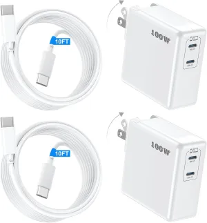 Mac Book Pro Charger, 100W USB C Fast Charger for MacBook Pro/MacBook Air 16 15 14 13 Inch, iPad Pro, iPhone 16/15 Pro and All USBC Devices, GaN Foldable Power Adapter with 10 FT USB C Charge Cable
