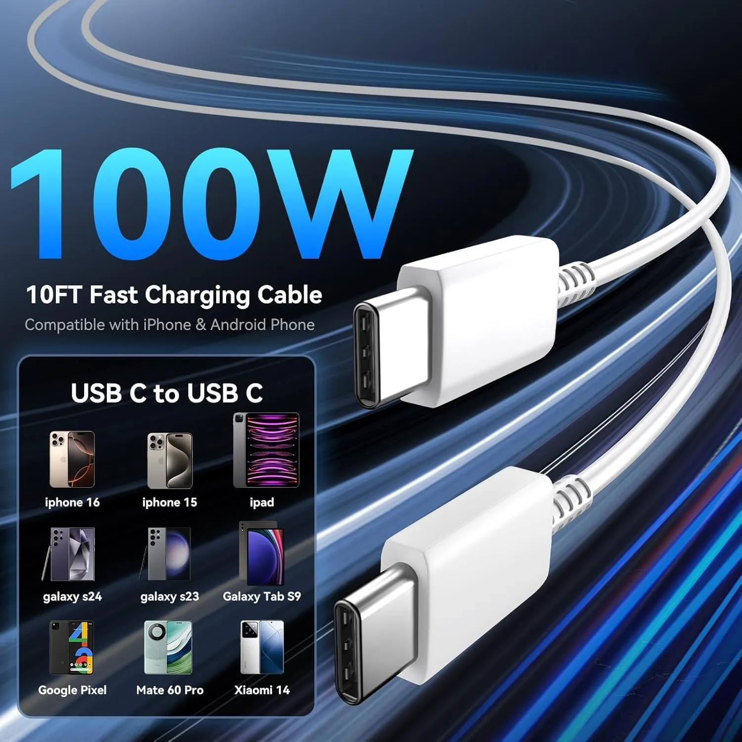 Mac Book Pro Charger, 100W USB C Fast Charger for MacBook Pro/MacBook Air 16 15 14 13 Inch, iPad Pro, iPhone 16/15 Pro and All USBC Devices, GaN Foldable Power Adapter with 10 FT USB C Charge Cable
