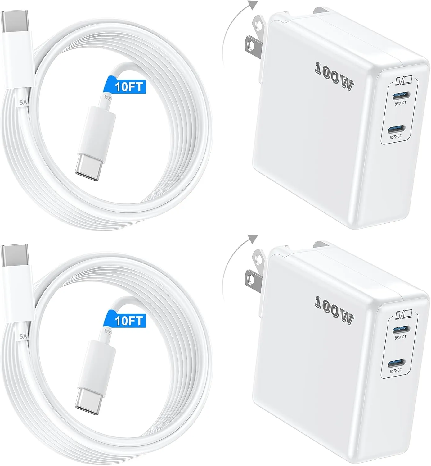 Mac Book Pro Charger, 100W USB C Fast Charger for MacBook Pro/MacBook Air 16 15 14 13 Inch, iPad Pro, iPhone 16/15 Pro and All USBC Devices, GaN Foldable Power Adapter with 10 FT USB C Charge Cable