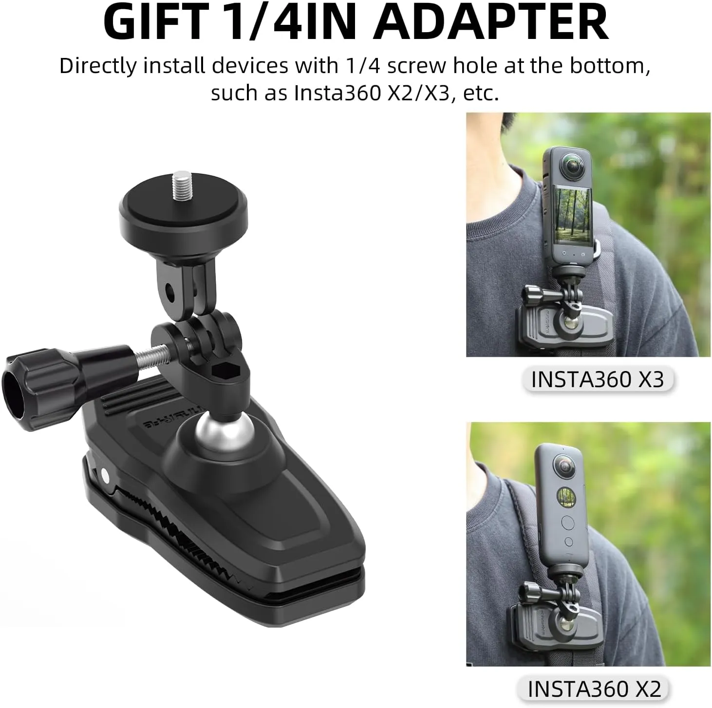 Magnetic Backpack Mount, Shoulder Strap Clip Holder 360° Rotation Clamp Universal Accessories for Go pro Hero 13/12/10 Insta360 X3 Go3 Ace Pro/DJI Osmo Action 5 Pro / Action 4 / Pocket 3 Cameras
