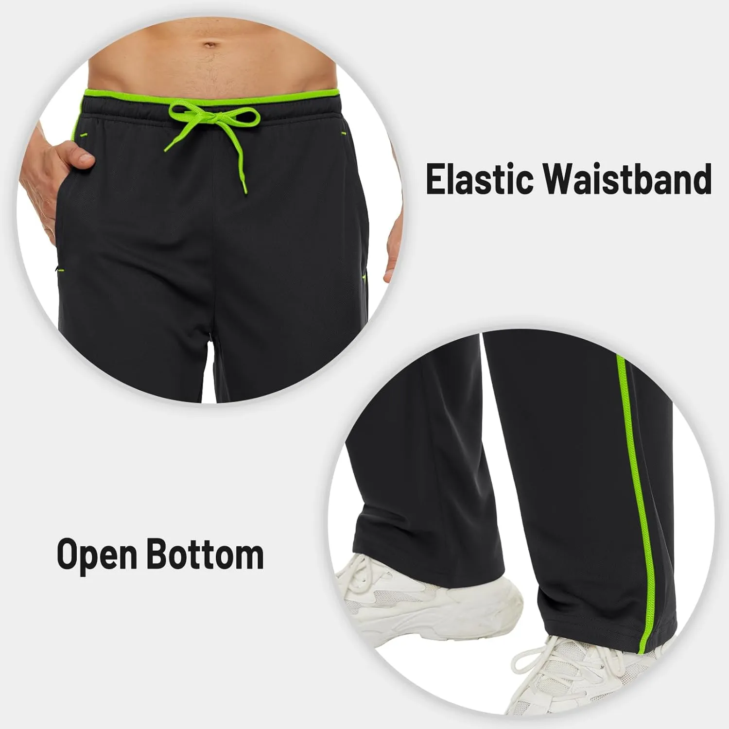 MAGNIVIT Men's Lightweight Sweatpants Loose Fit Open Bottom Mesh Athletic Pants with Zipper Pockets
