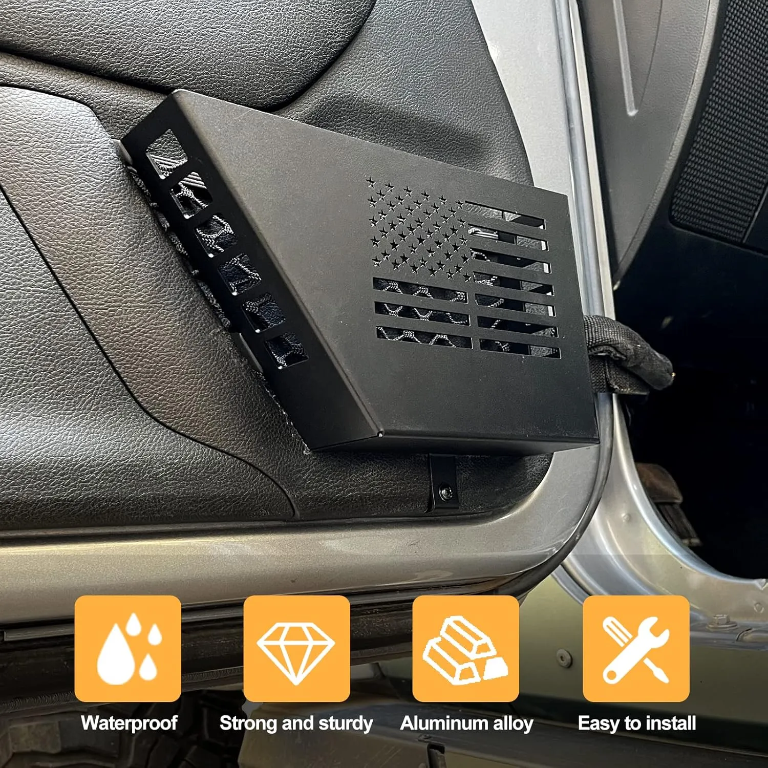 MAIKER Metal Front Door Storage Box, Door Side Insert Organizer Box Pockets for 2007-2018 Jeep Wrangler JK 2/4 Door 2pcs(Black)
