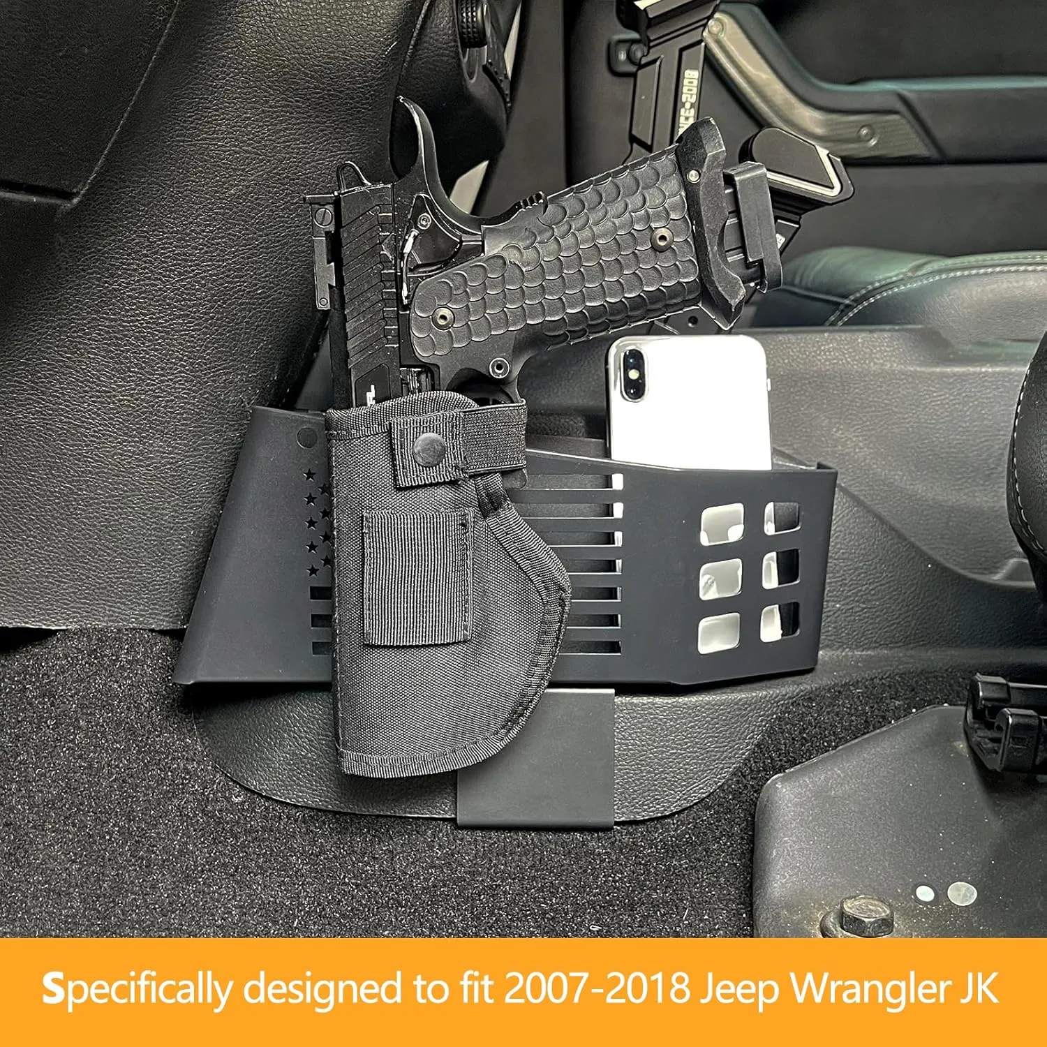 MAIKER Upgrade JK Metal Gear Shift Storage Box Center Console Hanging Box Auto Transmission Gear Tray Compatible with 2011-2018 Jeep Wrangler JK JKU, US Flag