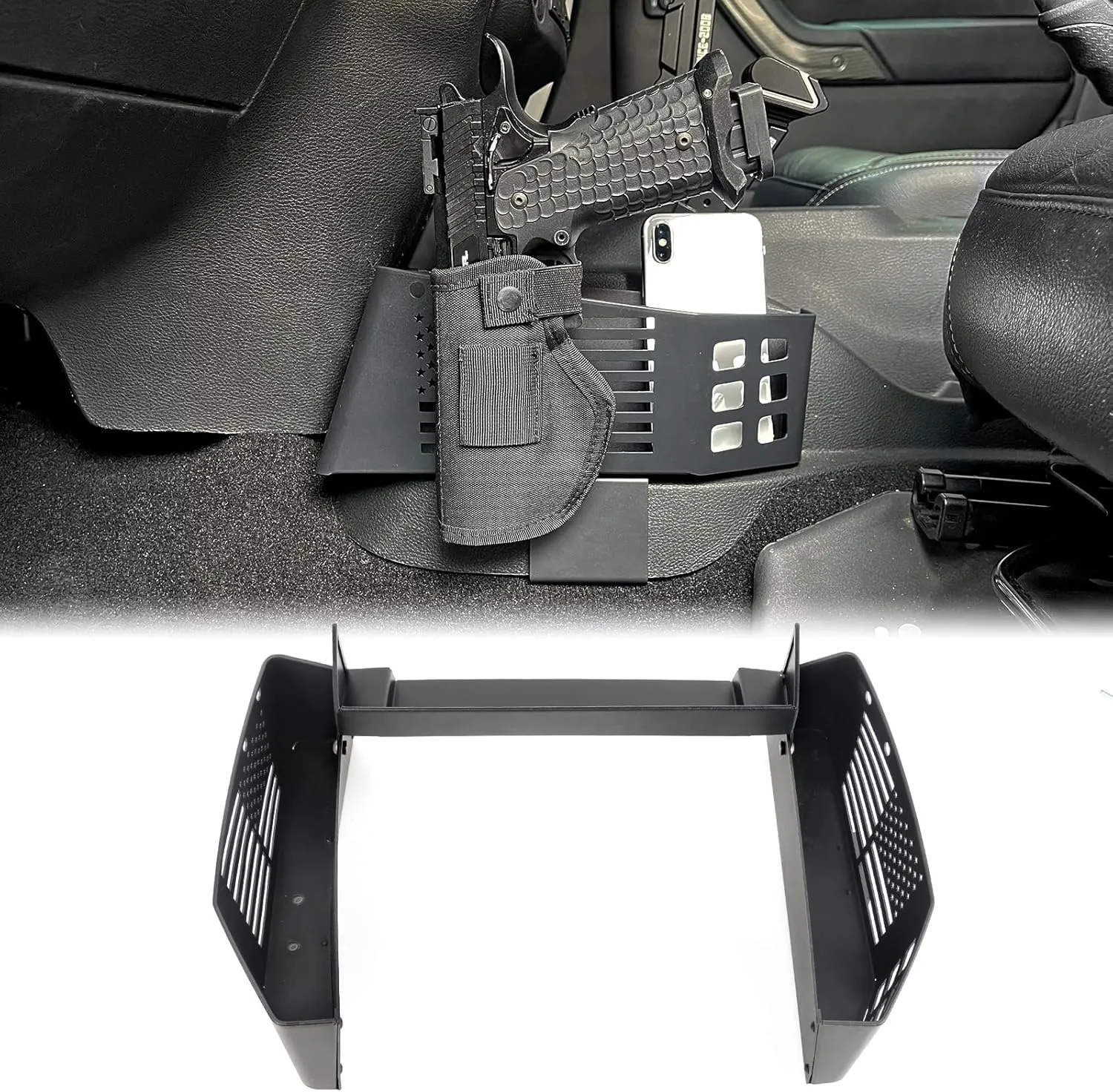 MAIKER Upgrade JK Metal Gear Shift Storage Box Center Console Hanging Box Auto Transmission Gear Tray Compatible with 2011-2018 Jeep Wrangler JK JKU, US Flag