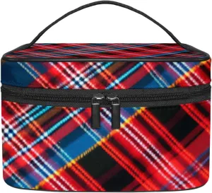 Makeup Bag Organizer,Cosmetic Bags for Women,Classic Stripe Red Plaid,Small Makeup Pouch
