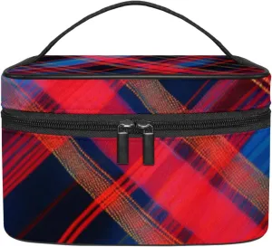 Makeup Bag Small,Makeup Travel Bag,Classic Stripe Red Plaid,Makeup Organizer Bag