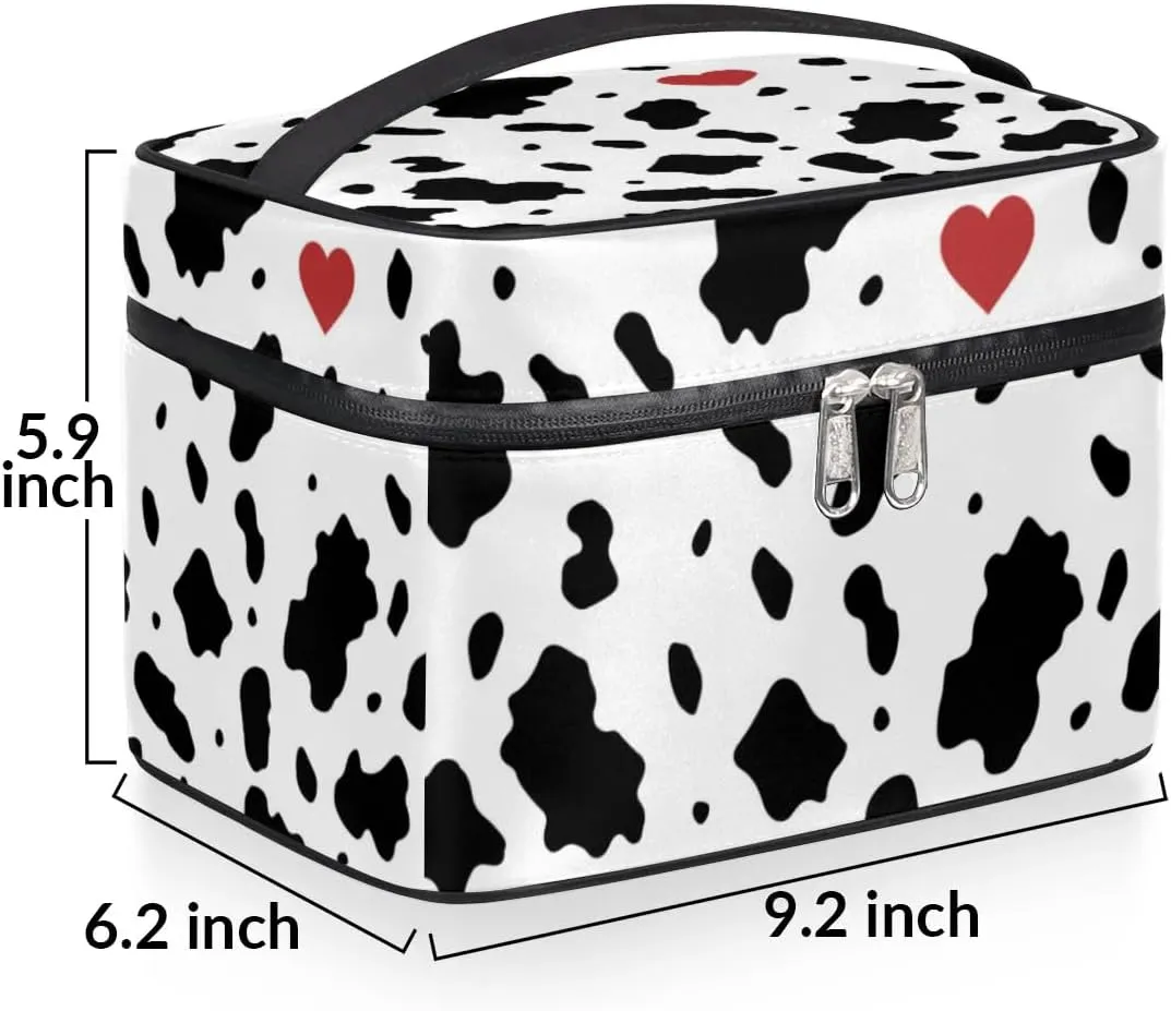 Makeup Bag,Cow Print Heart Cosmetic Bags for Woman Girls,Portable Large Capacity Travel Makeup Case Organizer Cosmetic Case Travel Essential