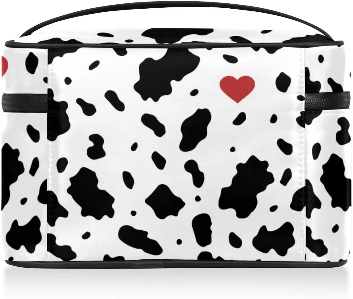 Makeup Bag,Cow Print Heart Cosmetic Bags for Woman Girls,Portable Large Capacity Travel Makeup Case Organizer Cosmetic Case Travel Essential