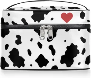 Makeup Bag,Cow Print Heart Cosmetic Bags for Woman Girls,Portable Large Capacity Travel Makeup Case Organizer Cosmetic Case Travel Essential