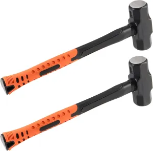 MANCHAP 2 PCS 16 Inch 4 Lbs Small Sledge Hammer, Mini Club Hammer with with Fiberglass Handle, 4 Pound Drilling Crack Hammer for Demolition and Construction, black orange