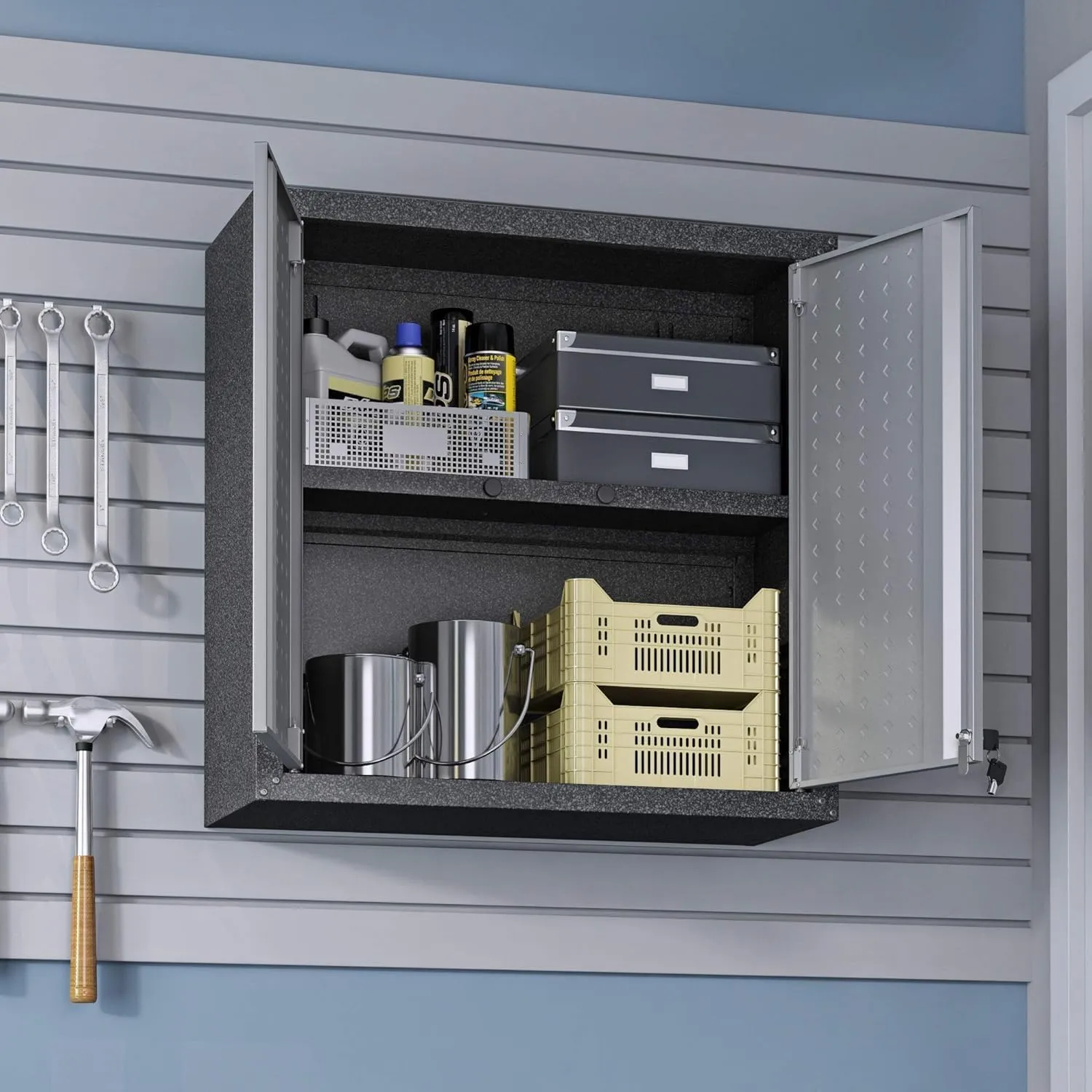 Manhattan Comfort Fortress Floating Garage Storage Cabinet, Black/Grey