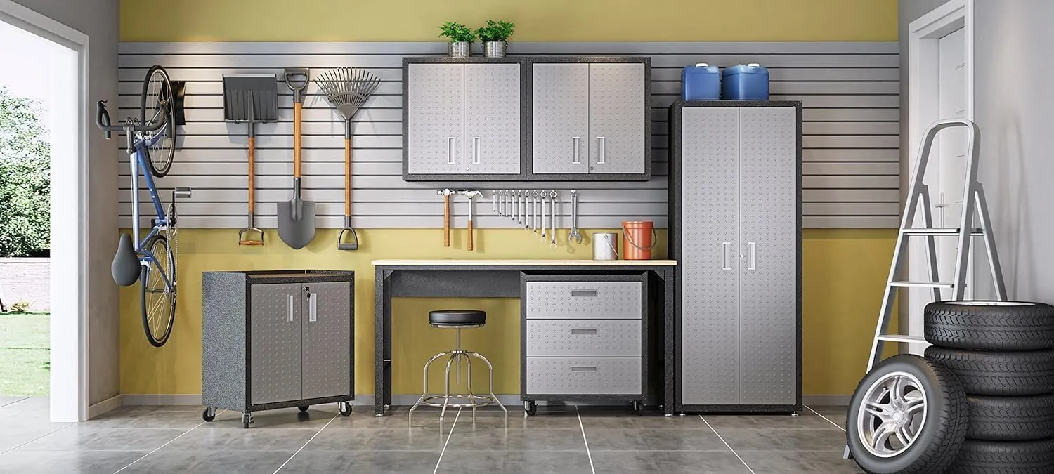 Manhattan Comfort Fortress Floating Garage Storage Cabinet, Black/Grey