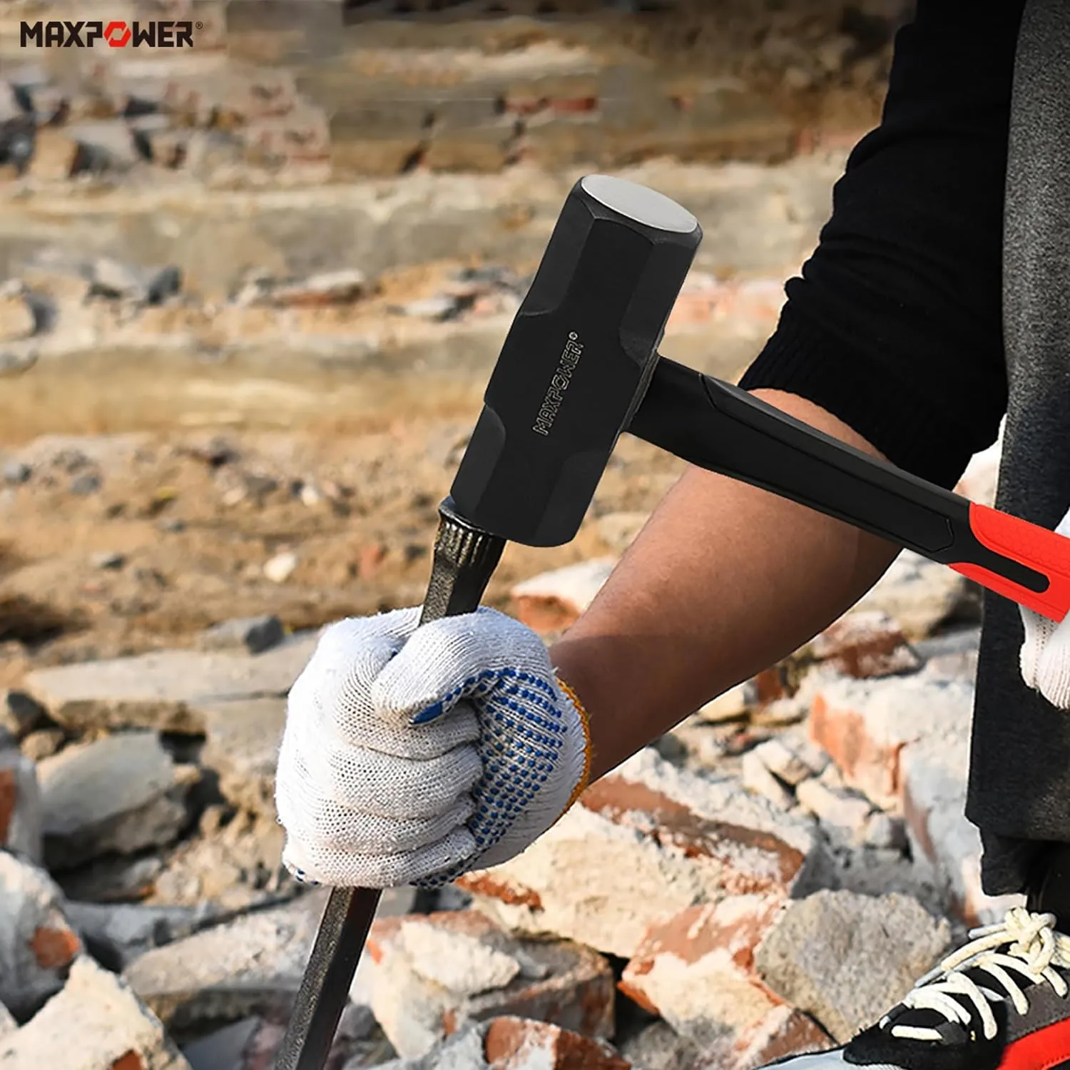 MAXPOWER 4lb Sledge Hammer, Steel Head, 12-inch Fiberglass Handle Shock-resistant