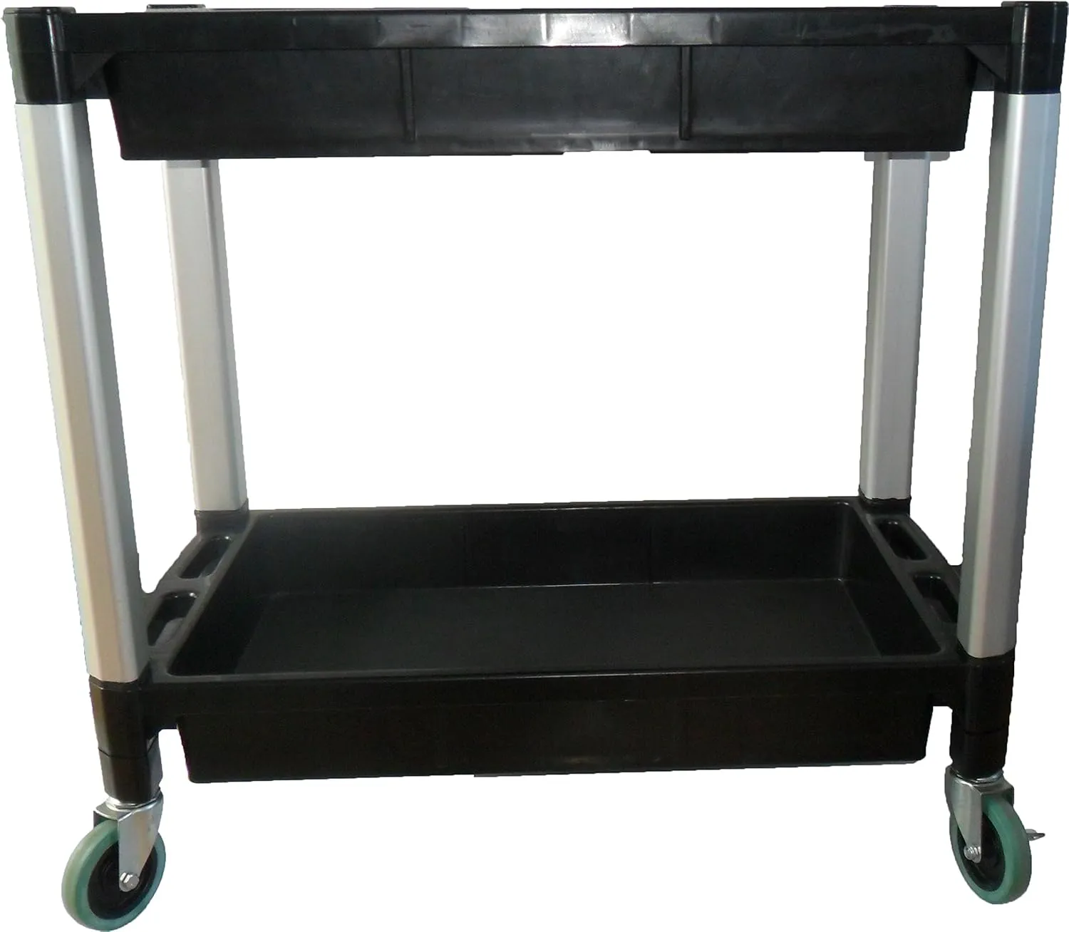 MaxWorks 80384 Black and Gray Two-Tray Service/Utility Cart With Aluminum Legs And 4" Diameter Swivel Castors