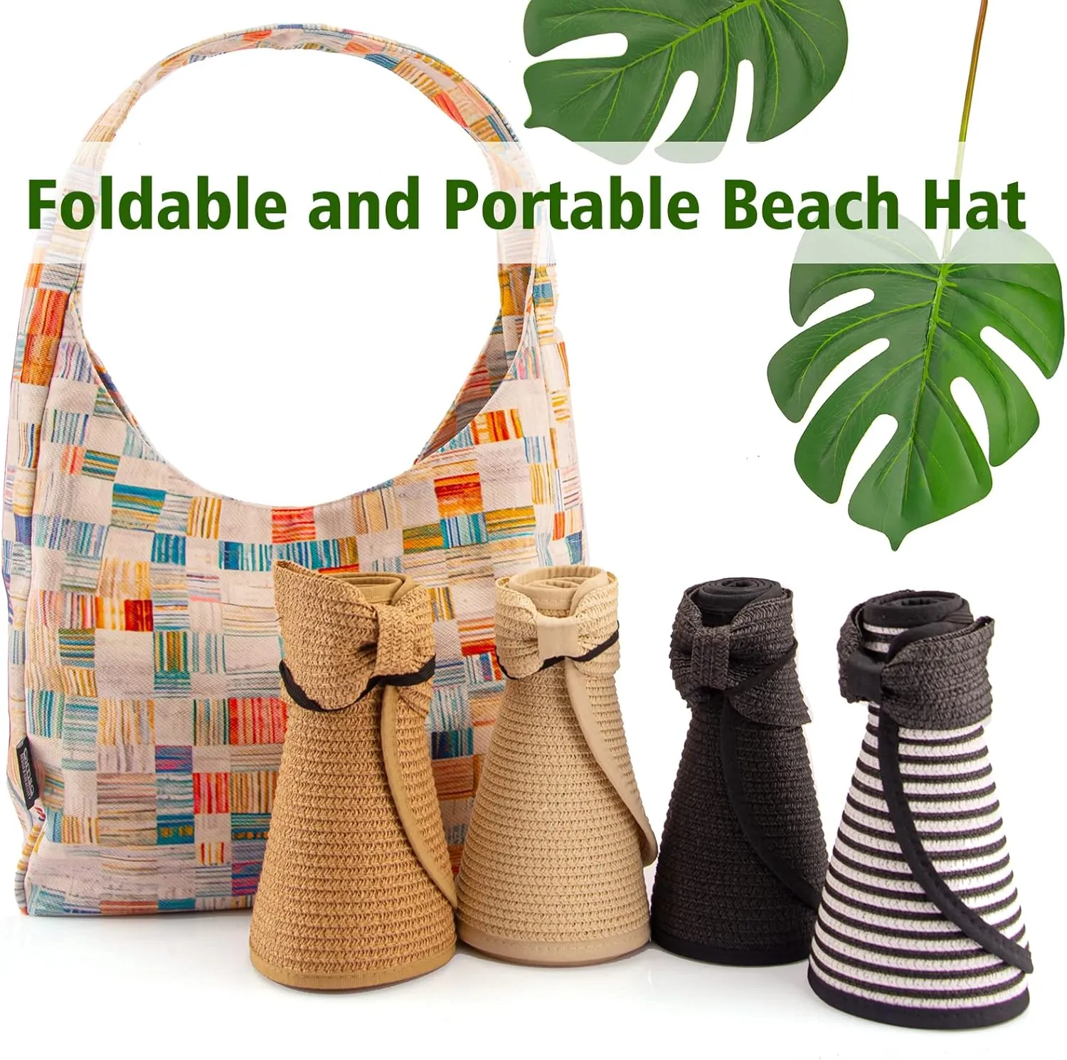 MAYLISACC Foldable Straw Sun Visors for Women, Sun Protecetion Wide Brim Sun Hats Adjustable Topless Beach Hat