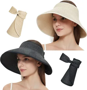MAYLISACC Foldable Straw Sun Visors for Women, Sun Protecetion Wide Brim Sun Hats Adjustable Topless Beach Hat