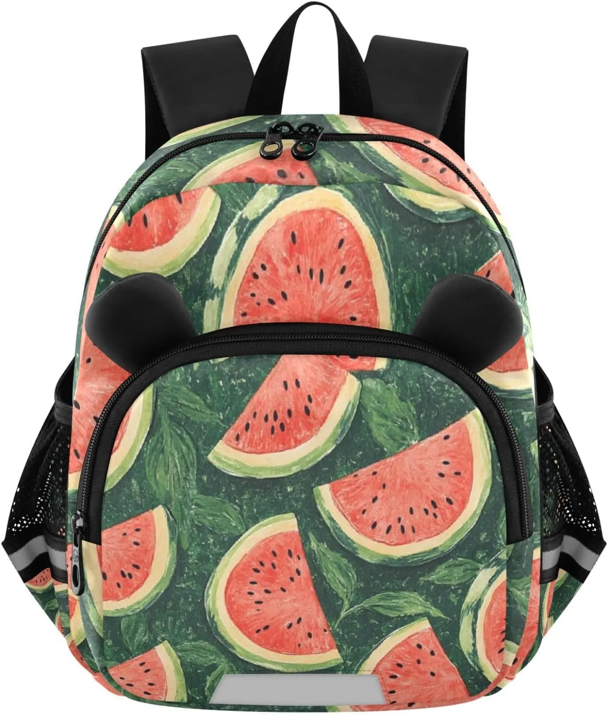 MCHIVER Watermelon Slice Green Backdrop Toddler Backpack for Boys Girls 3-6 Preschool Lightweight Kids Backpack with Reflective Strips and Bag Leash for Kindergarten Daycare Travel