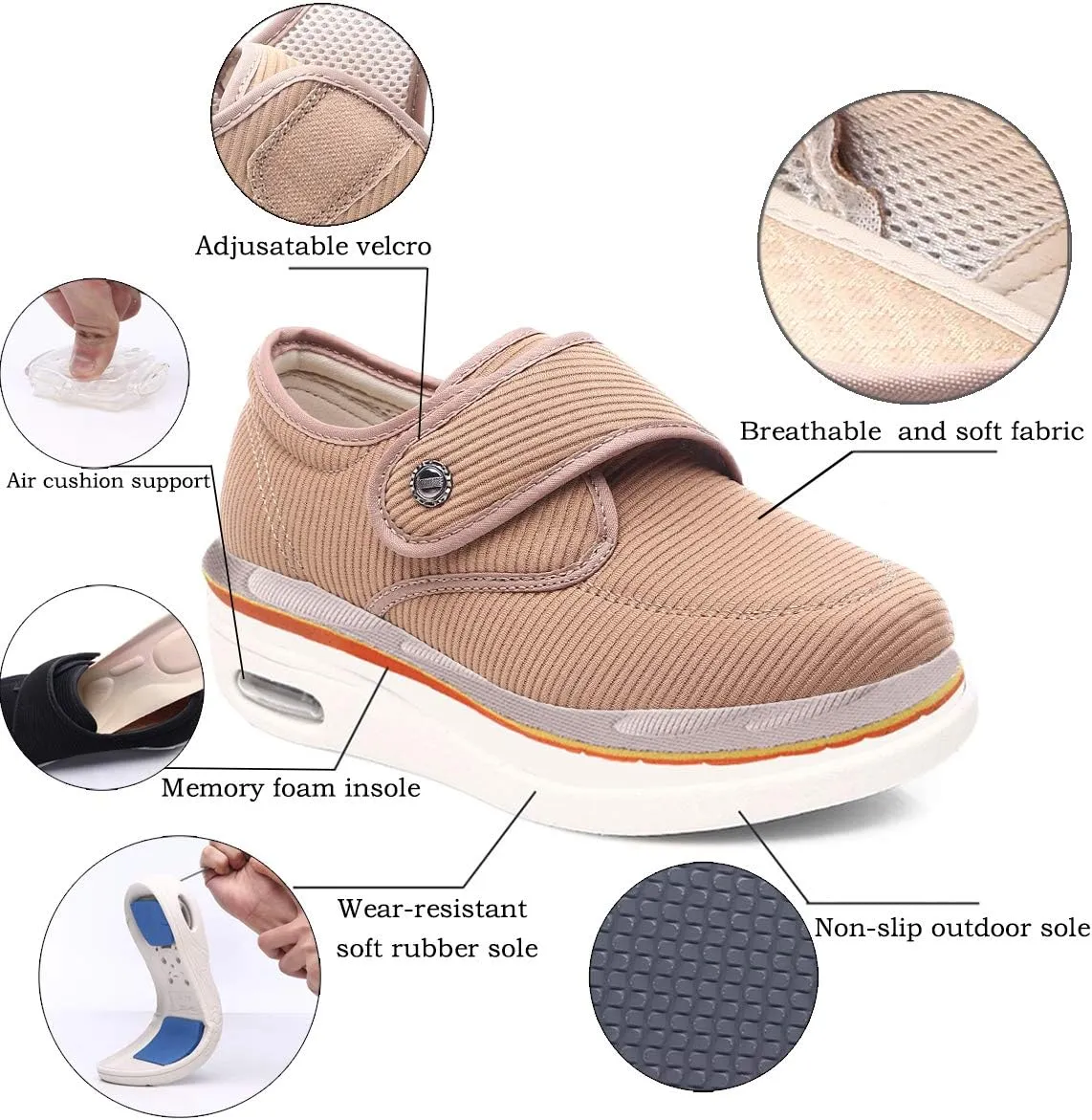 Mei MACLEOD Women's Diabetic Shoes with Adjustable Strap Lightweight Wide Walking Shoes Edema Swollen Feet Shoes