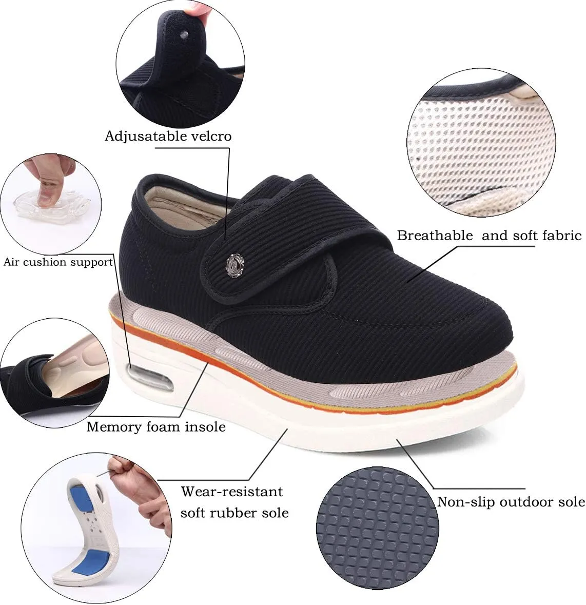 Mei MACLEOD Women's Diabetic Shoes with Adjustable Strap Lightweight Wide Walking Shoes Edema Swollen Feet Shoes