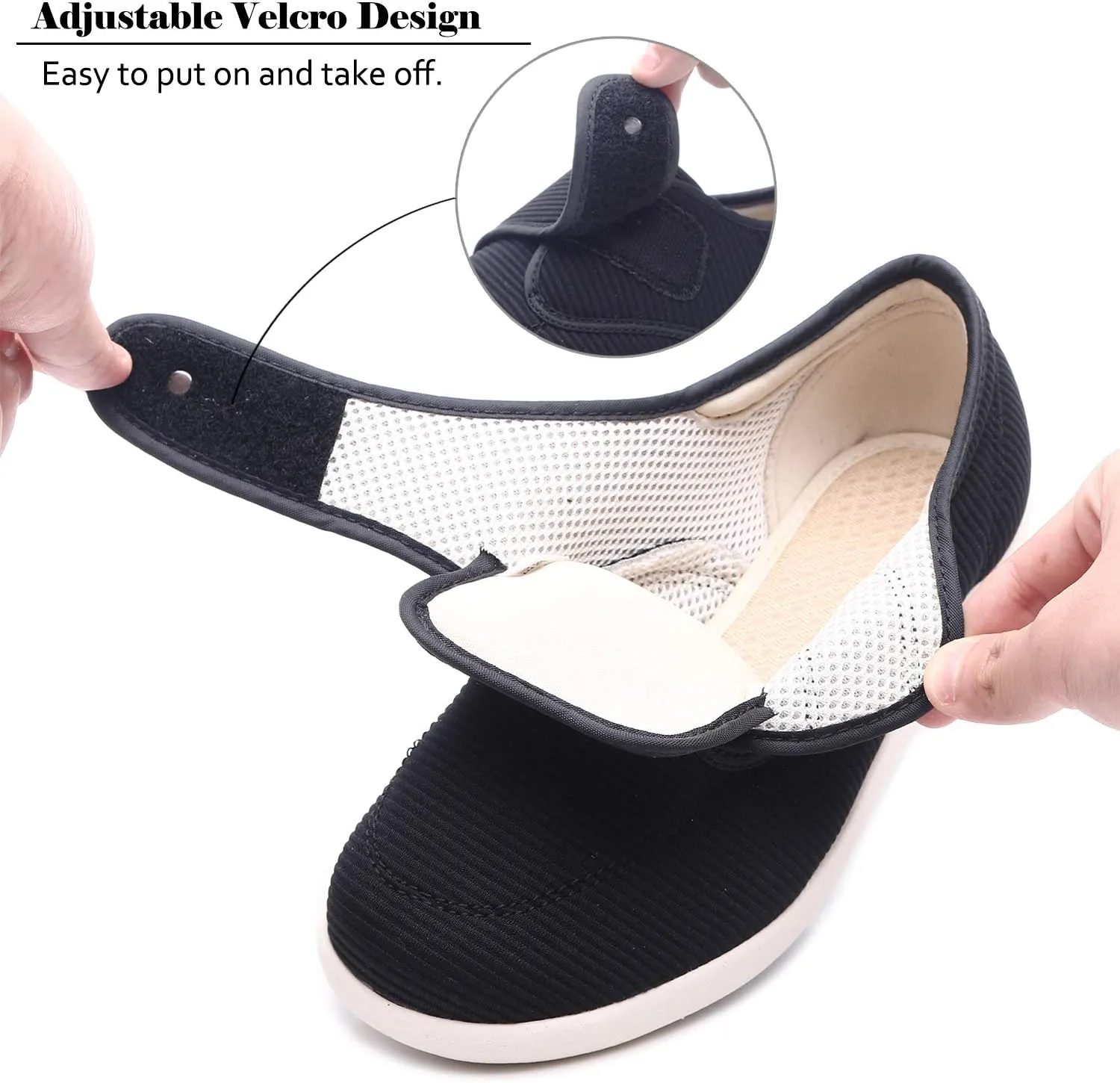 Mei MACLEOD Women's Diabetic Shoes with Adjustable Strap Lightweight Wide Walking Shoes Edema Swollen Feet Shoes