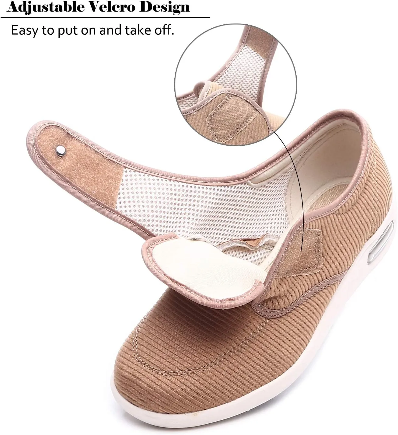 Mei MACLEOD Women's Diabetic Shoes with Adjustable Strap Lightweight Wide Walking Shoes Edema Swollen Feet Shoes