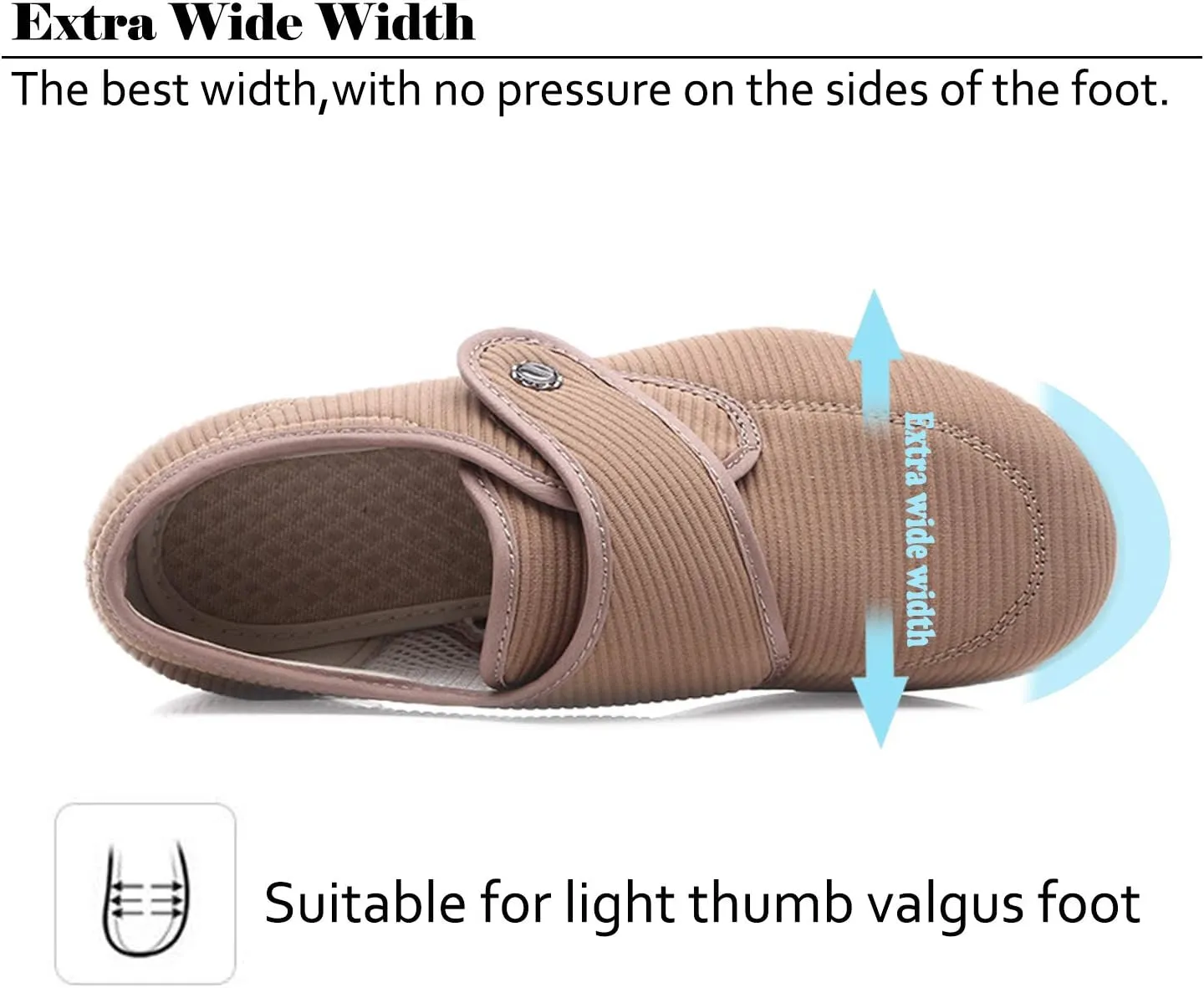 Mei MACLEOD Women's Diabetic Shoes with Adjustable Strap Lightweight Wide Walking Shoes Edema Swollen Feet Shoes