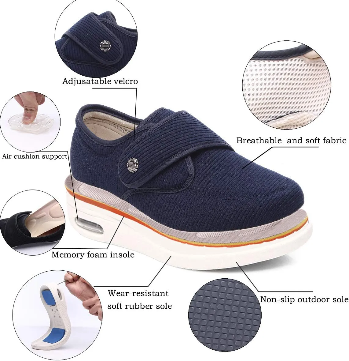 Mei MACLEOD Women's Diabetic Shoes with Adjustable Strap Lightweight Wide Walking Shoes Edema Swollen Feet Shoes