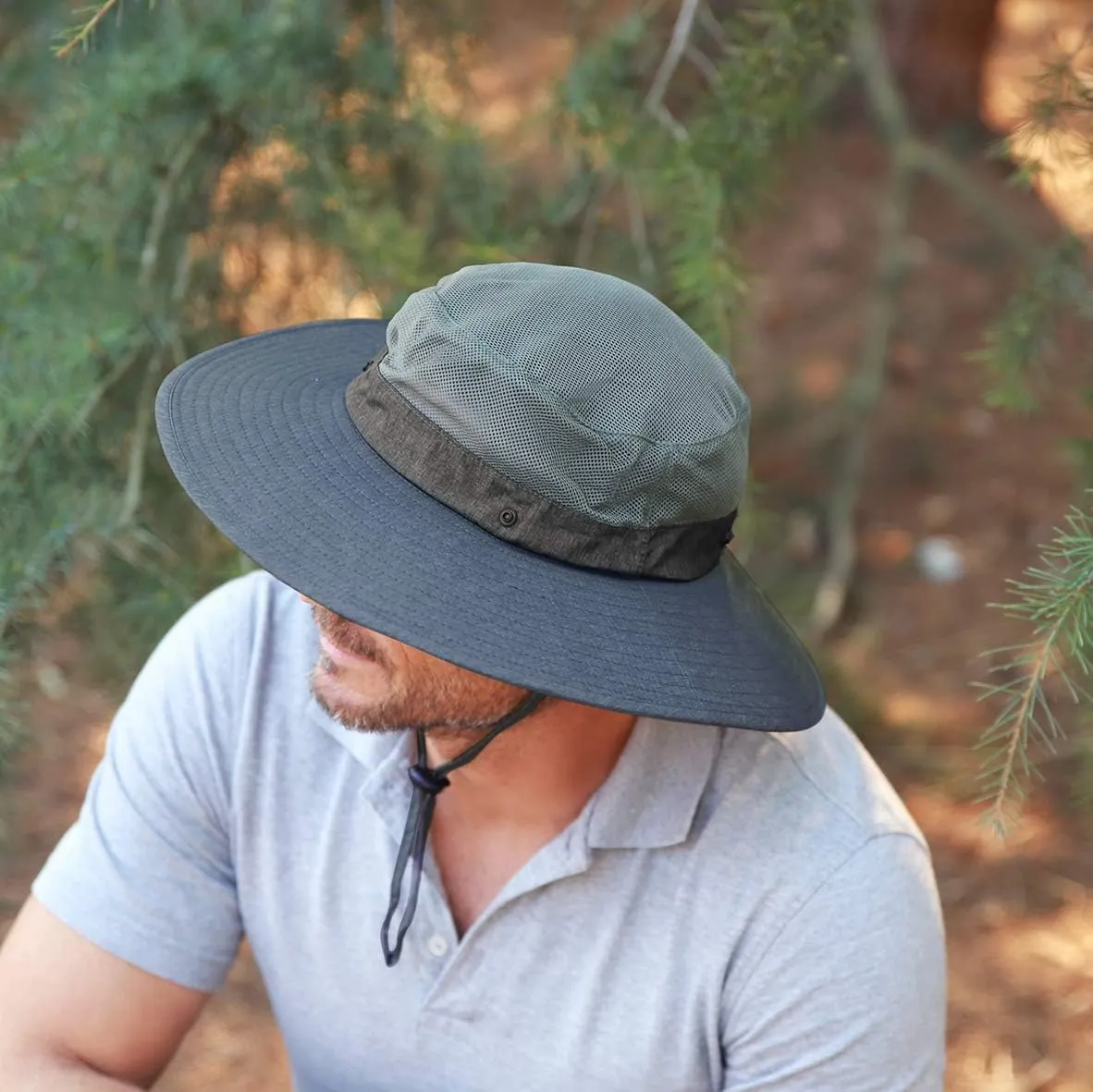 Men Safari Sun Hat Wide Brim Boonie Fishing Cap with Adjustable Drawstring