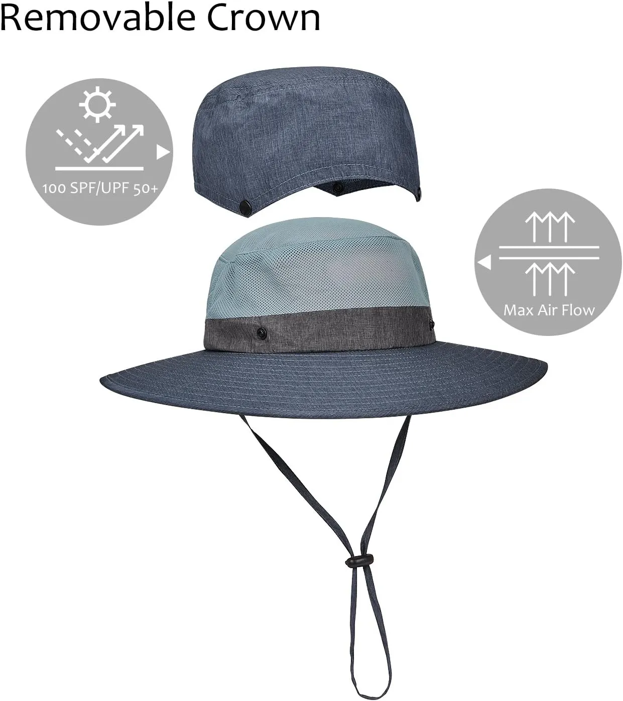 Men Safari Sun Hat Wide Brim Boonie Fishing Cap with Adjustable Drawstring
