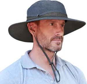 Men Safari Sun Hat Wide Brim Boonie Fishing Cap with Adjustable Drawstring