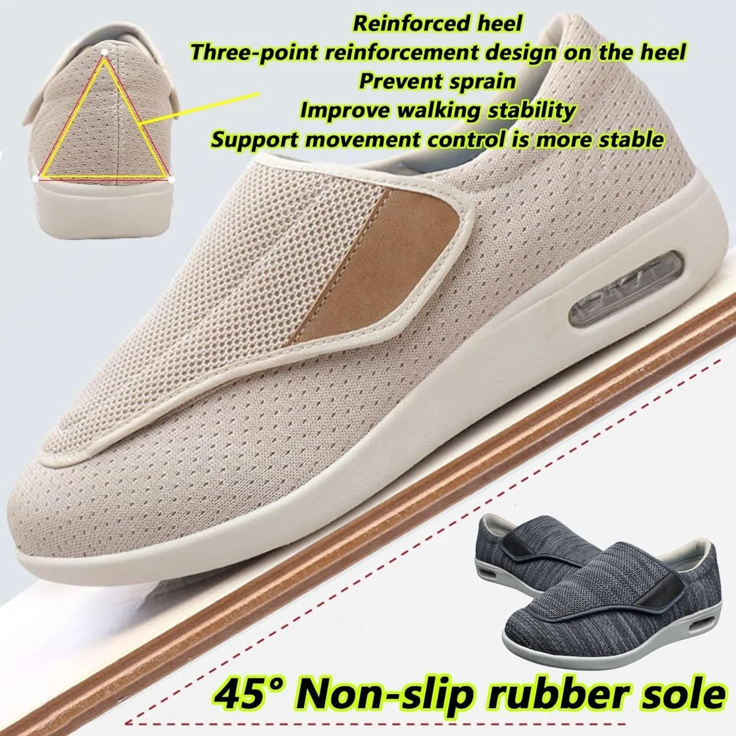 Men's Diabetic Slippers Comfy Arthritis Edema House Shoes Non-Slip Female Swollen Feet Walking Shoes Adjustable Orthopedic Slippers Plantar Fasciitis Shoes Elderly Slippers (Color : 1, Size : 44)